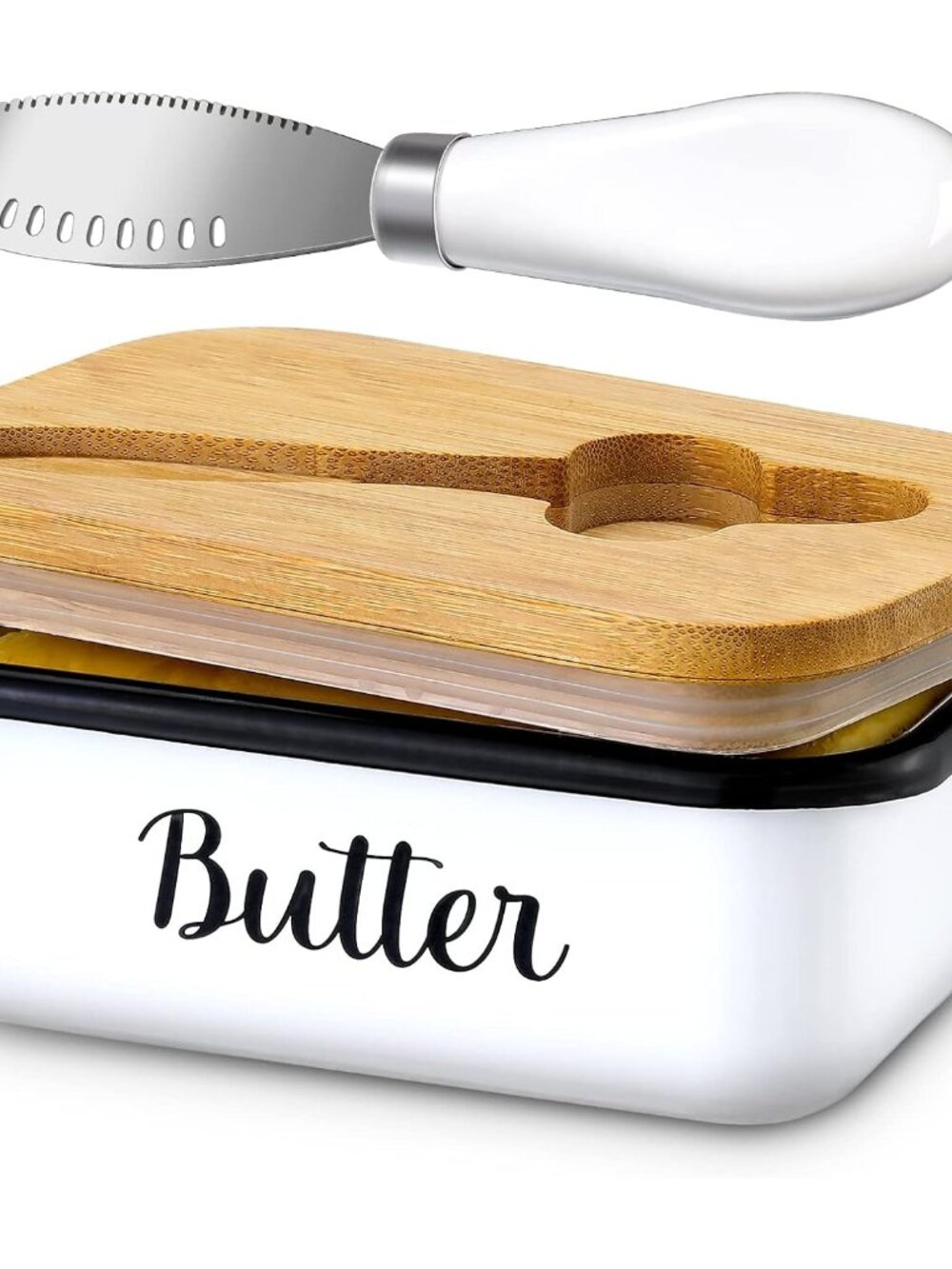 Butter Dish with Lid and Butter Curler Knife - Unbreakable Stainless Steel Keepe